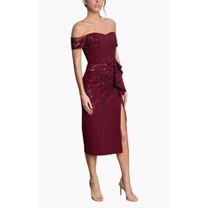 Dress The Population Alani Off The Shoulder Sequin Midi Dress Size Medium NWT